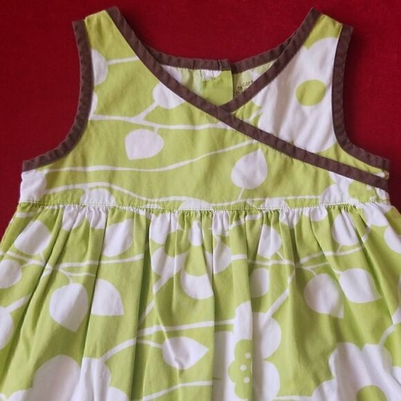 Carters Lime Grn, White and Brown Sundress,  sz  4 - Picture 2 of 6
